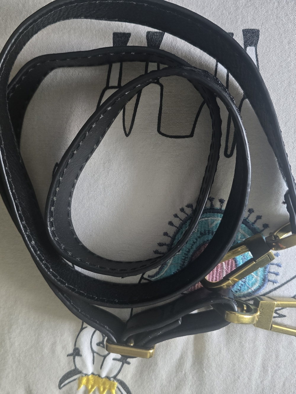 Fossil Black Leather Crossbody Strap with Gold Hardware